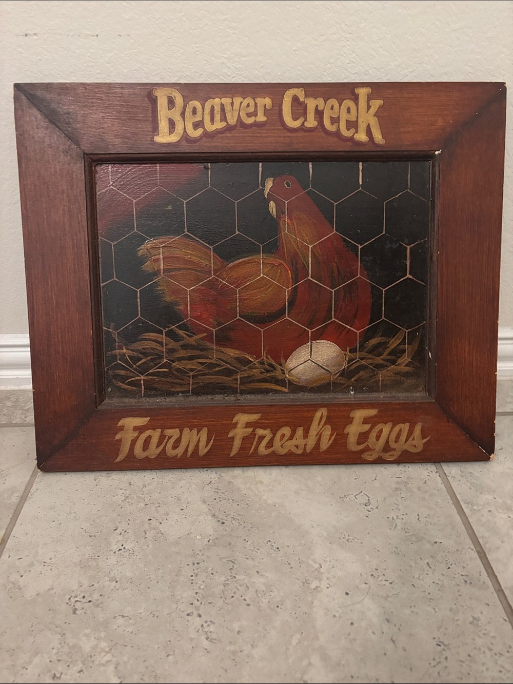 Farm Fresh Eggs Wooden Wall Art - Red Chicken 20x16